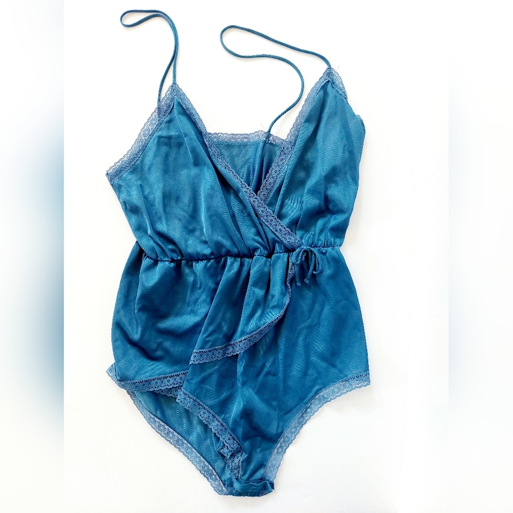 Vintage 70s Blue Romper Nightgown size Medium‎ Avon Teddy Boudoir Outfit